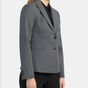 NWT Theory Peak Lapel Blazer Sevona Stretch Wool in Stripe Grey sz 0